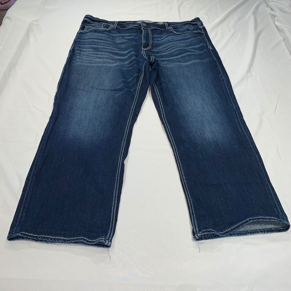 BKE Seth Straight Leg Jeans Mens 42R Dark Wash Stretch Blue Contrast Stitch
